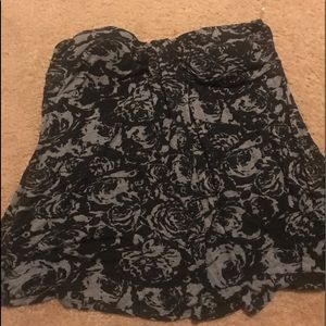 Black and Grey Rose Strapless Top